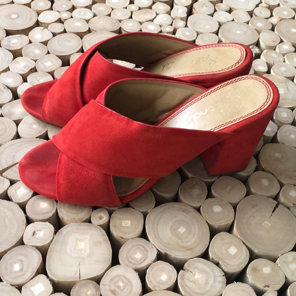 Splendid red suede crossover mule sandals - Picture 1 of 5